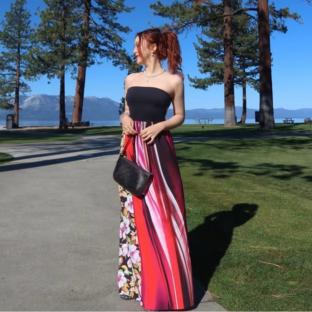 Clover Canyon Floral and Striped Strapless Maxi Dress Like New